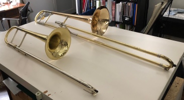 Alto Trombone (left) and Tenor trombone (right).